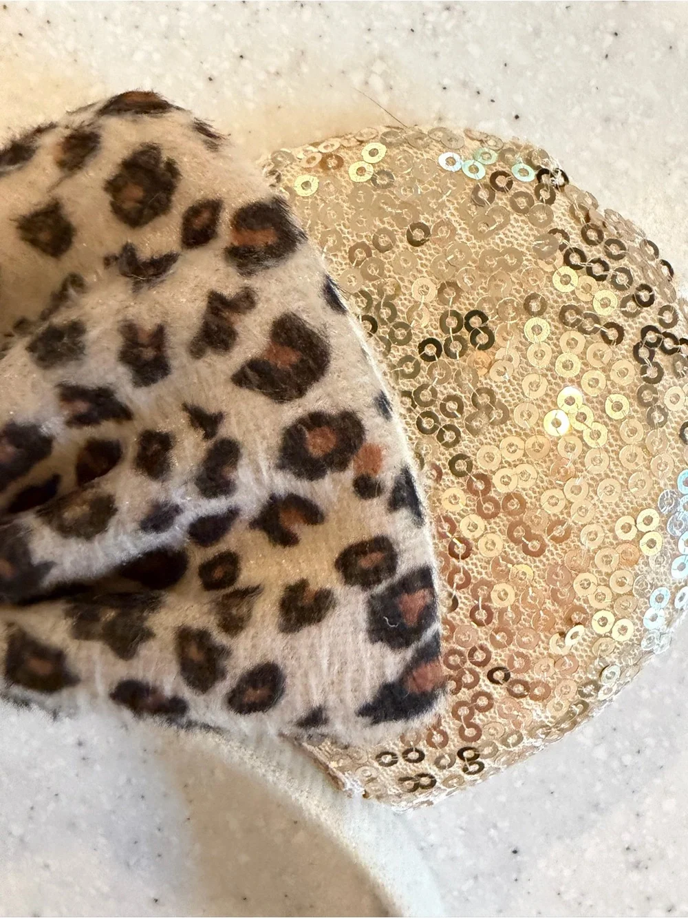 Leopard Print Sequin Minnie Mouse Ears Headband & Scrunchie Set Girl Accessories